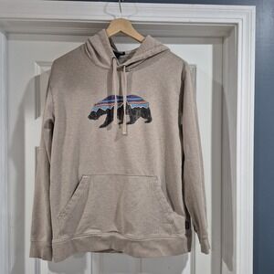 Patagonia Hoodie Mens Medium‎ Tan Fitz Roy Bear Midweight Organic Cotton Stretch